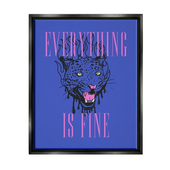 Stupell Industries Everything is Fine Leopard Animals & Insects Painting Black Floater Framed Canvas Art Print Wall Art, 17 x 21