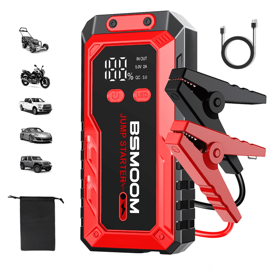 BSMOOM 7000A Peak Portable Car Battery Jump Starter for Up to 9.0L Gas/8.0L Diesel Engine, 12V Car Jump Box Battery Booster Charger with USB Ports, LED Flashlight, Display, Jumper Cables