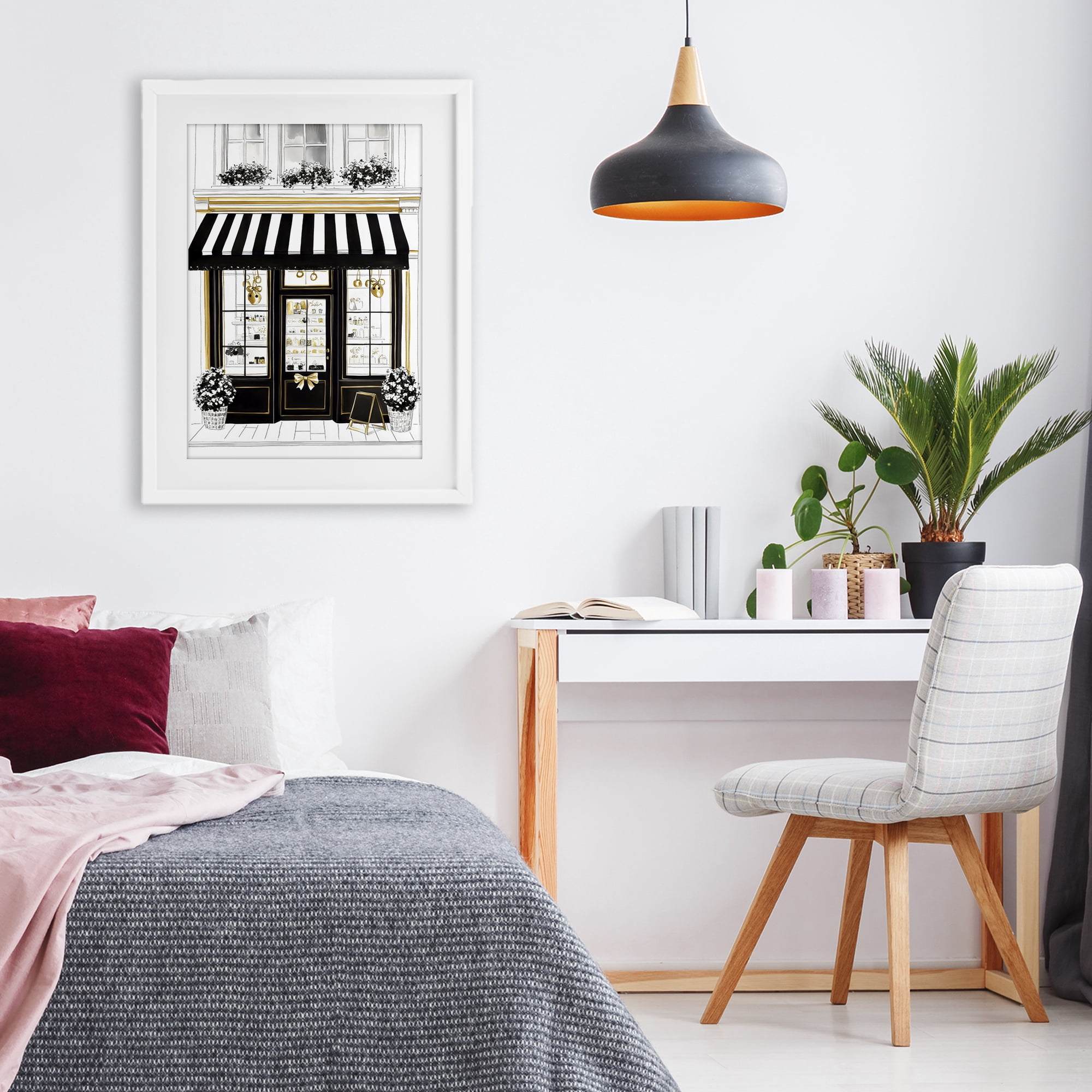 Stupell Industries Paris Storefront Window Display White Framed Print Under Glass, design by Petal Prints Design
