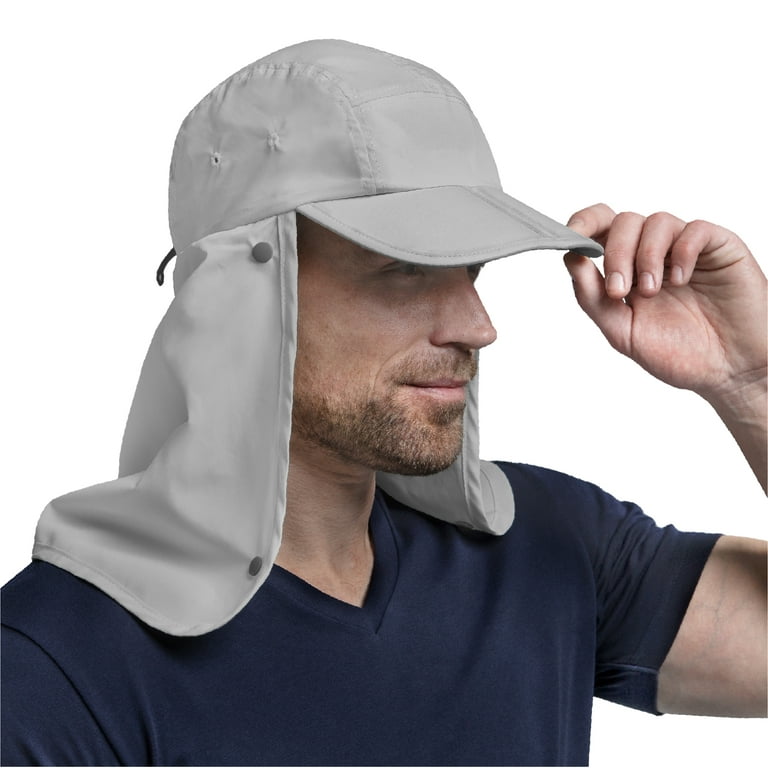 Sun Cube Fishing Sun Hat with Neck Flap for Men UV Protection Cover Outdoor Bucket Cap with Face Covering for Hiking Running (Light Grey)