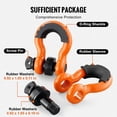 thumbnail image 5 of 3/4" D-Ring Shackle, 2 Pack Alloy Steel Shackles 62832 lbs (28.5 Ton) Break Strength with 7/8" Screw Pin, Isolators & Washers, Heavy Duty Off Road Vehicle Recovery Shackle for Jeep Truck, Orange, 5 of 7