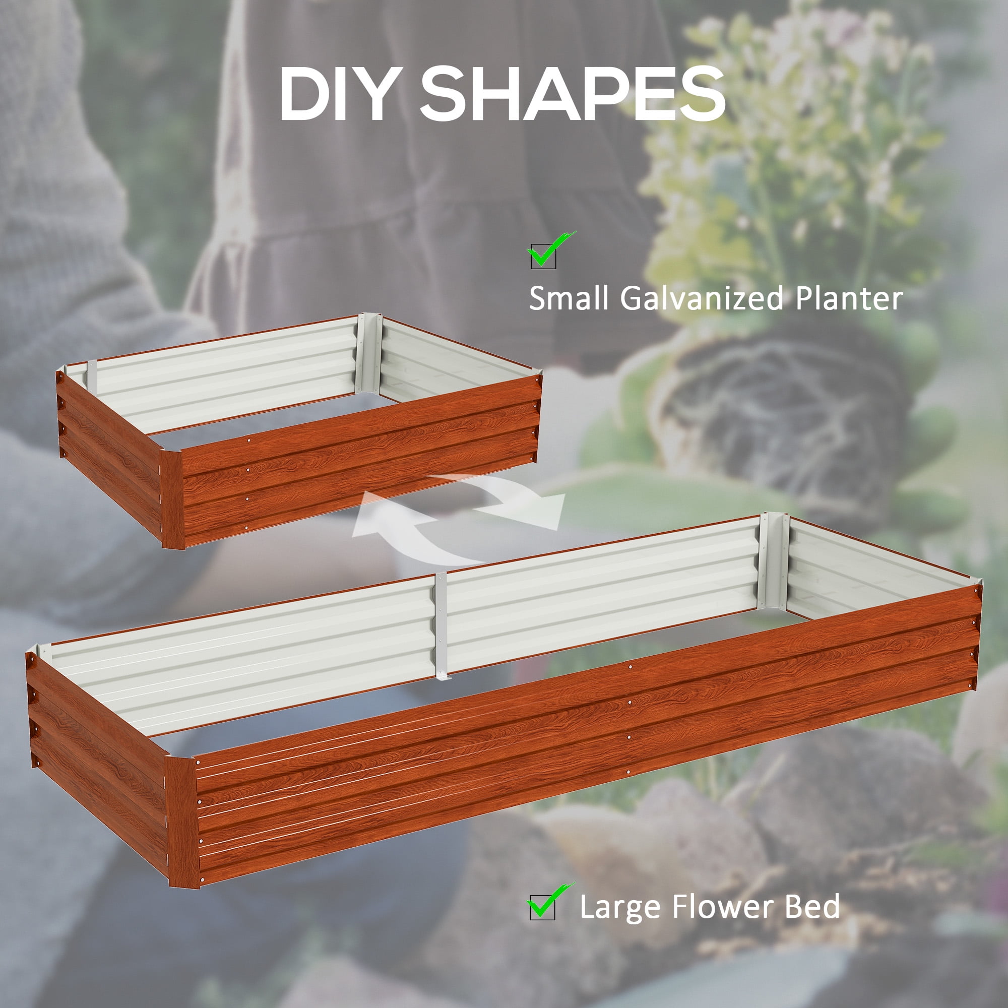Outsunny 95" x 36" x 12" Galvanized Raised Garden Bed, Metal Elevated Planter Box, Easy DIY and Cleaning for Growing Flowers, Herbs, Natural Wood