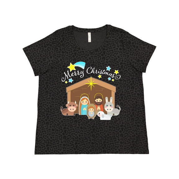 Inktastic Merry Christmas Cute Nativity Scene Women's Plus Size T-Shirt