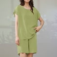 thumbnail image 5 of Delliss Women's Loungewear Sets Trendy Baggy Solid Color Short Sleeve Blouse Casual Shorts Pajamas Suit, 5 of 9