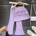 thumbnail image 2 of Bovxnpu Girls Summer Outfits, Girl's 2 Piece Boho Outfits Pleated Tank Top and Wide Leg Flared Pants Set, Children's Summer Outfit Flared Pants Casual Suit Loose And Thin 1-2 Years, 2 of 4