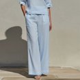 thumbnail image 3 of Morttic Women's Solid Color 2 Piece Set – Lapel V-Neck Short Sleeve Top & High Waist Wide Leg Pants Casual Spring Summer Outfit Light Blue，S, 3 of 4