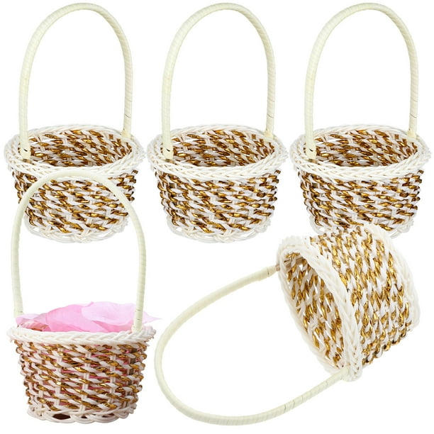 5 piezas Cestas de almacenamiento tejidas Cestas de flores tejidas Cestas de flores de boda con mango