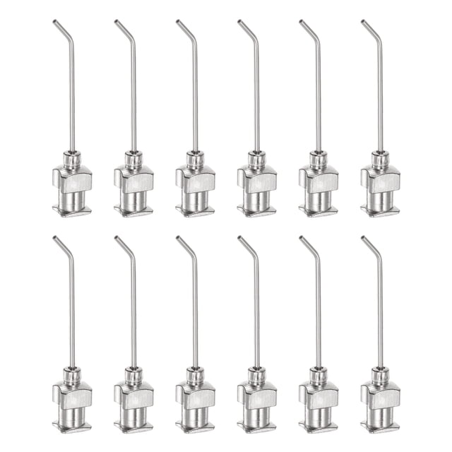 12uds Dispensadoras Agujas, Calibre 19 1" Inoxidable Acero Romo Punta 45 Grados Dobladas Dispensadoras Agujas para Tinta Cartuchos, Pegamento, Jeringas, Carpintería