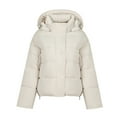 thumbnail image 2 of CQONEPT Women's Puff Padded Coats Full Zip Up Hoodie Jacket Quilted Puffer Down Overcoat Insulated Winter Coats with Pockets White L, 2 of 5