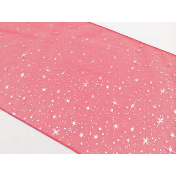 Light Weight Sheer Organza with Silver Stars Decorative Table Runner Coral