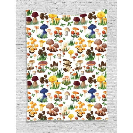 Mushroom Garden Art Mushroom Decor Wall Hanging Tapestry, Pattern With Types Of Mushrooms Wild Species Organic Natural Food From Nature Garden Theme, Bedroom Living Room Dorm Accessories, By Ambesonne ()