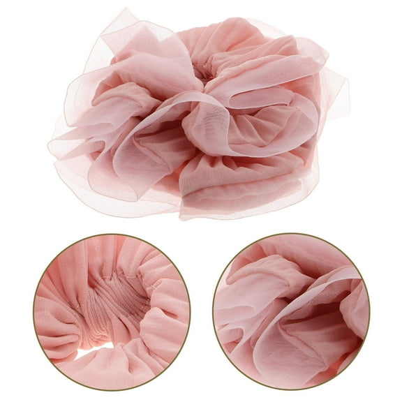 MEIBUTYUP Lightweight Pink Organza Ponytail Holder with Ruffled Edges Soft Jumbo Hair Accessory