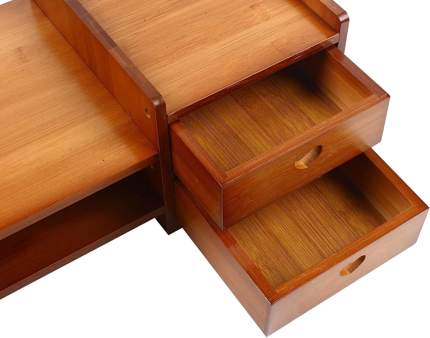 Monitor Stand Riser with 3 Drawers 2-Tier Bamboo Wood Computer Riser for Desk Home Office Desktop Stand Storage Organizer for TV Laptop Computer PC