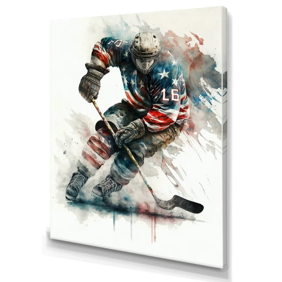 Designart Usa Hockey Player In Action IV Canvas Wall Art