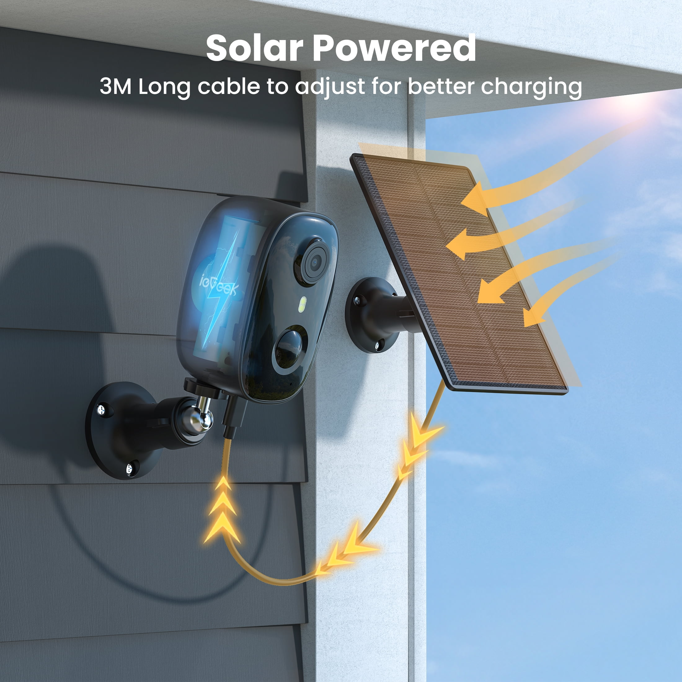 ieGeek Outdoor Solar Security Camera with Spotlight Siren, Wireless, WiFi, 2k/3mp Color Night Vision Outdoor Camera with AI Motion Detection, Work with Alexa (Supports Only 2.4Ghz Wi-Fi)
