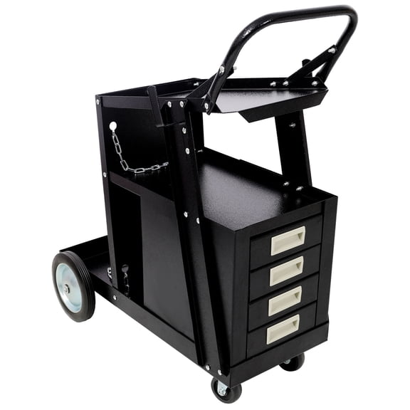 CQSXDA Portable Welder Storage Trolley with 4 Drawers on 2-Tier Heavy Duty Cart for MIG TIG and Arc Welding Tools