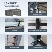 LZBEITEM 13x20 Ft Outdoor Heavy Duty Metal Carport with 4 Sidewalls & Galvanized Steel Roof for Cars, Boats, and Truck