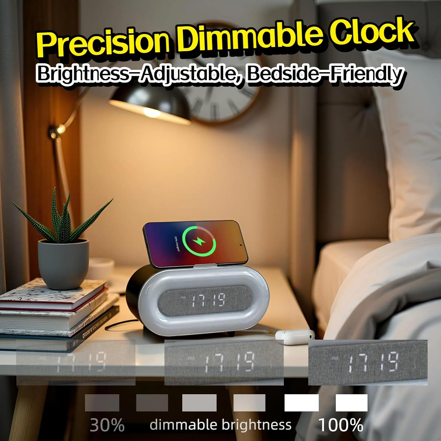 5 in 1 Portable Bluetooth Speaker with Dual Stereo Speakers, 9 Modes RGB LED Atmosphere Lights, 10W Wireless Charging Station with Phone Stand, Dimmable Clock, for Teen Boy Girl Trendy Stuff Gift
