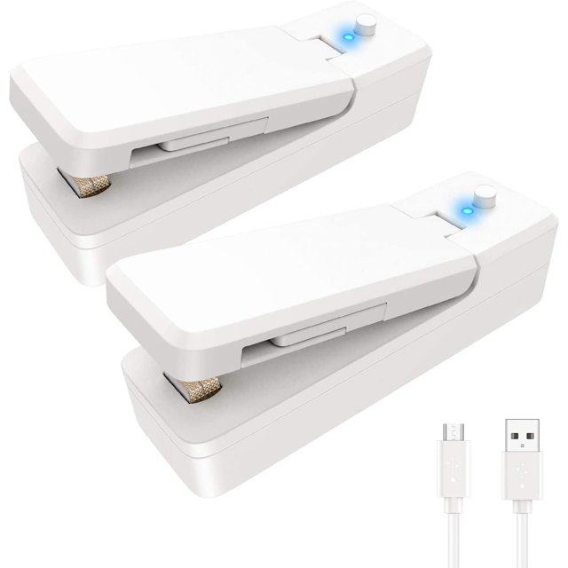 Mini Bag Sealer, 2PACK Rechargeable Heat Sealers, 2 in 1 Portable Sealer and Cutter, Heat Sealer for Plastic Bags, Food Storage, Mini Vacuum Sealers Machine with 2 USB Cable