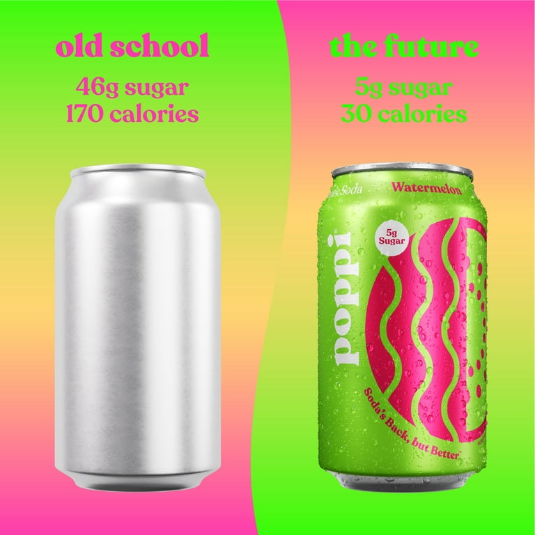 poppi Watermelon Prebiotic Soda, 12 oz Cans, 12 Pack, Low Sugar