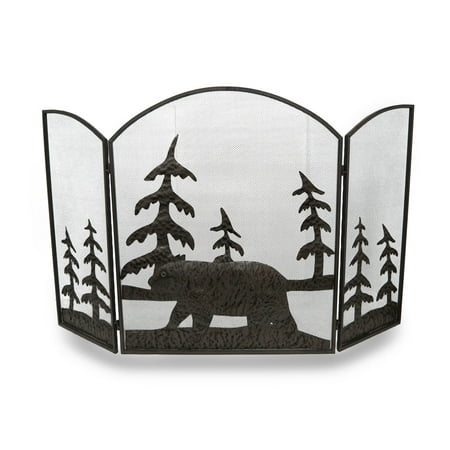 Forest Bear 3 Panel Rustic Finish Fireplace Screen 30 In
