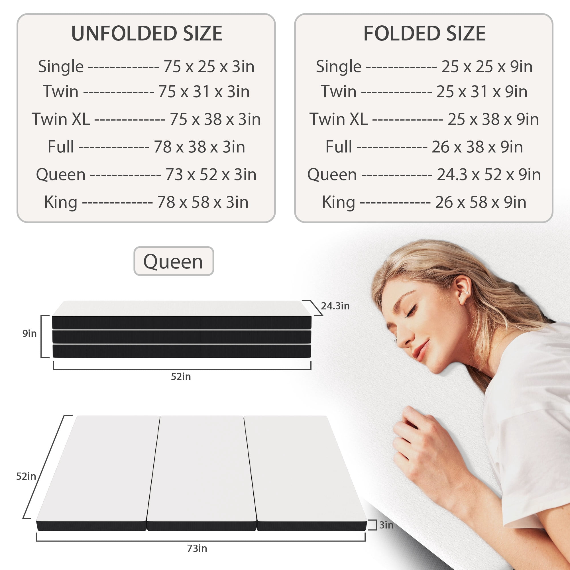 YRLLENSDAN 3 Inch Foldable Mattress Full，Trifold Mattress with Washable Cover CertiPUR-US Certified Folding Mattress Full Portable Mattress for Adults Camping Guest, 73" x 52" x 3"