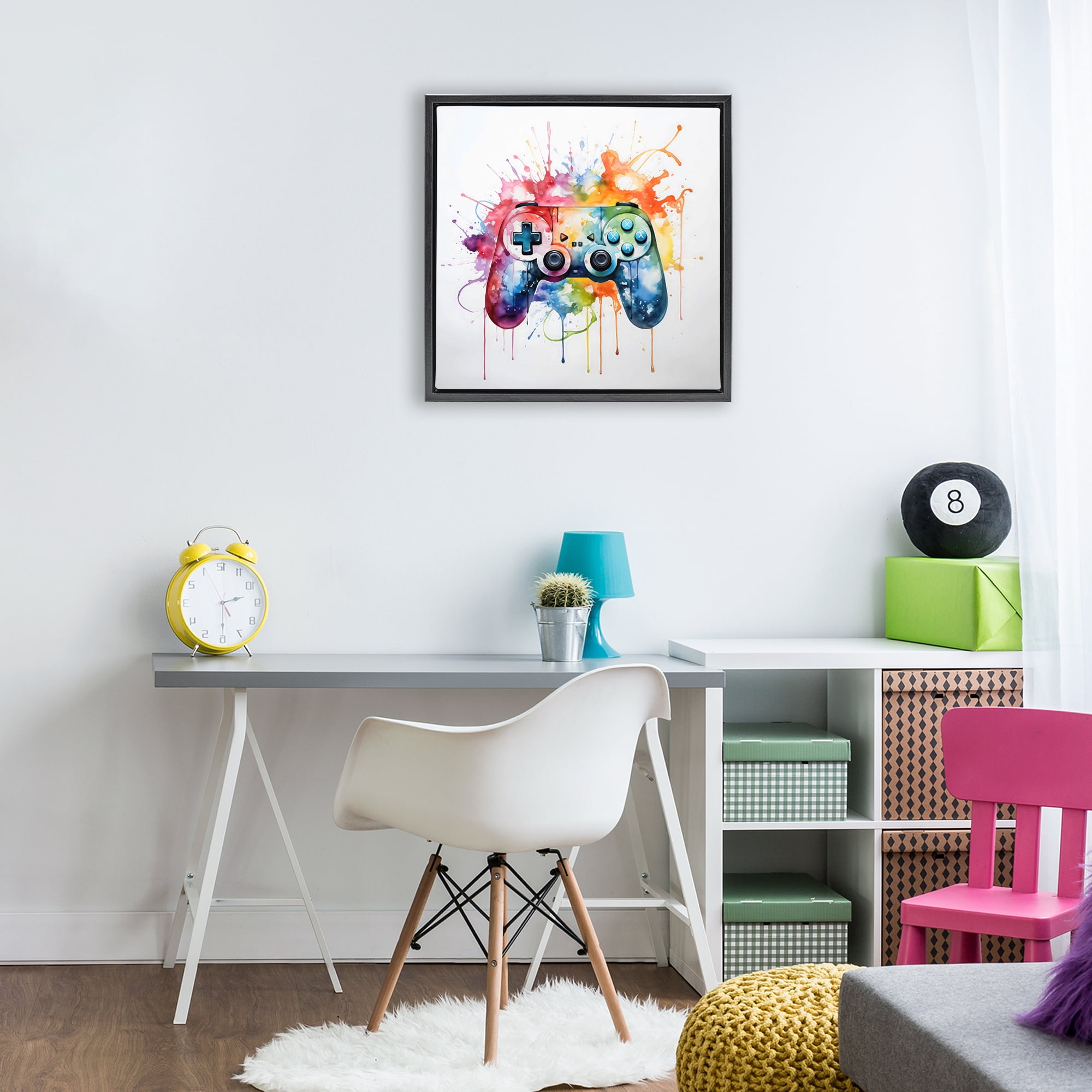 Stupell Industries Colors of Gaming Splatter Black Framed Floater Canvas Wall Art, design by Creative Studio