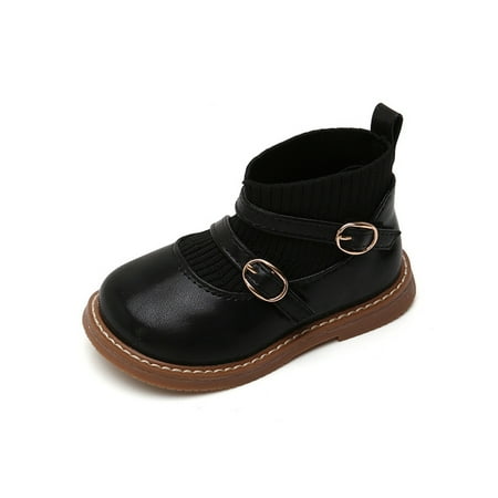 

Wazshop Girls Sock Boot Princess Ankle Boots Comfort Winter Booties Fashion Magic Tape Dress Shoes Girl Warm Bootie British Breathable Black 6C