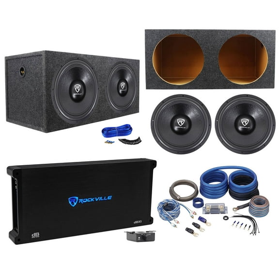 (2) Rockville W15K6D2 V2 15" 8000w Subwoofers Sealed Box Mono Amplifier Amp Kit