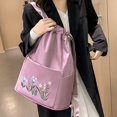 thumbnail image 3 of Folding Storage Bag Large Capacity Waterproof Adjustable Embroidery Design Inner Zipper Multifunctional Oxford Cloth Women Embroidered Backpack Travel Clothes Bag for Gym, 3 of 10