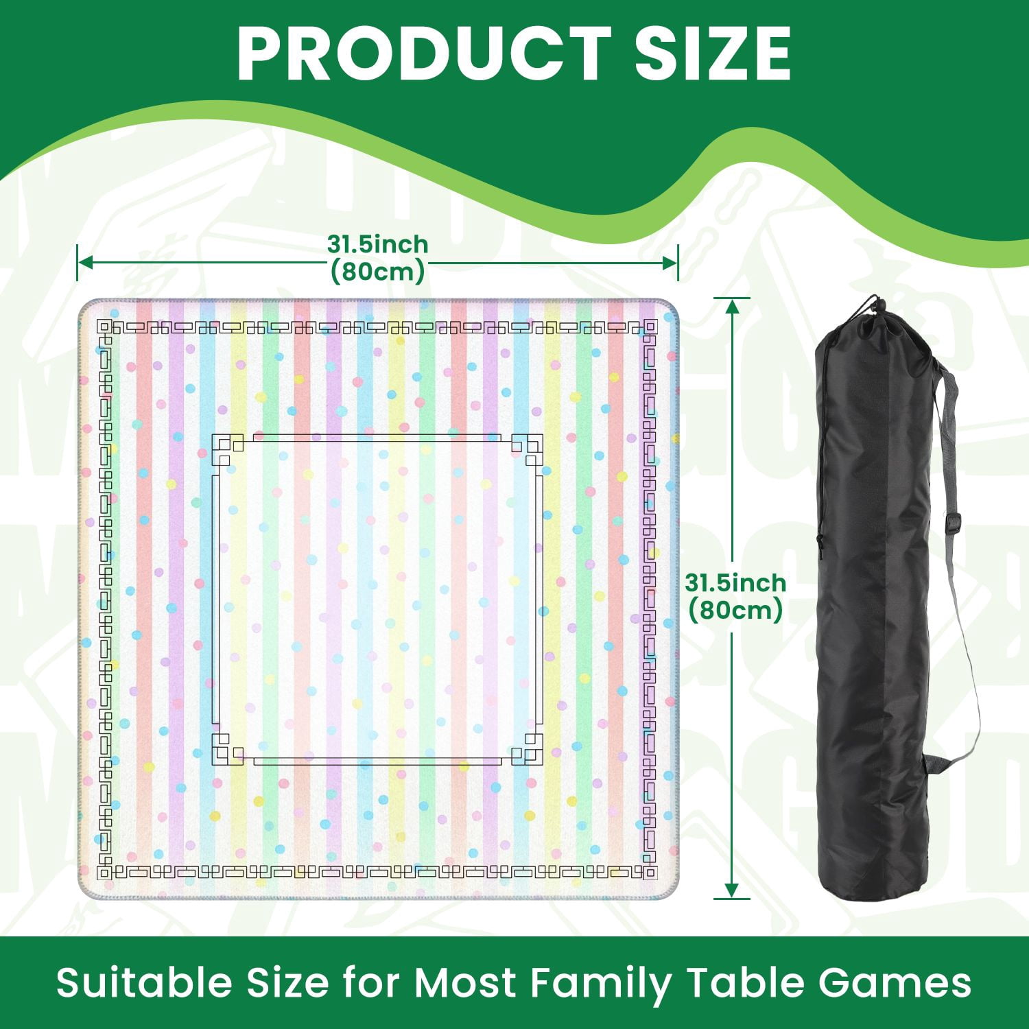 Mahjong Mat 31.5" x 31.5" Pastel Stripes Polka Dots Soft Colors Non-Slip Noise Reduction American Mahjong Tiles Table Cover for Dominoes Poker Card Board Games Gift