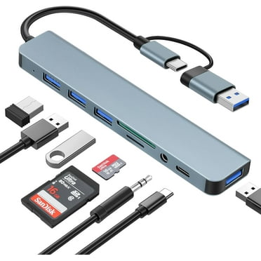 USB C Adapter 8 in 2, USB-C Hub with 4USB A, USB-C Data Ports, SD/TF Card Reader, 3.5mm Headphone Jack, USB-C Hub Multiport Adapter for Smartphones, Laptops, iPad Pro, Switch, and More