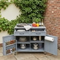thumbnail image 4 of 39.4" Outdoor Kitchen Island with Stainless Table Top, Outdoor Storage Kitchen Cabinet with One Large Drawer, Adjustable Shelves, Internal Storage Racks & 4 Wheels for Pizza Prep, Grey Blue, 4 of 7