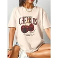 thumbnail image 1 of Women'S Casual Cherry Print T-Shirt - Y2K Style, All-Season, Round Neck, Short Sleeve, "Aelric Eden Cherries" Design, White with Graphics, Casual Wear|Cherry Motif Top|Comfortable Fit, Cherry Tshirt, 1 of 7