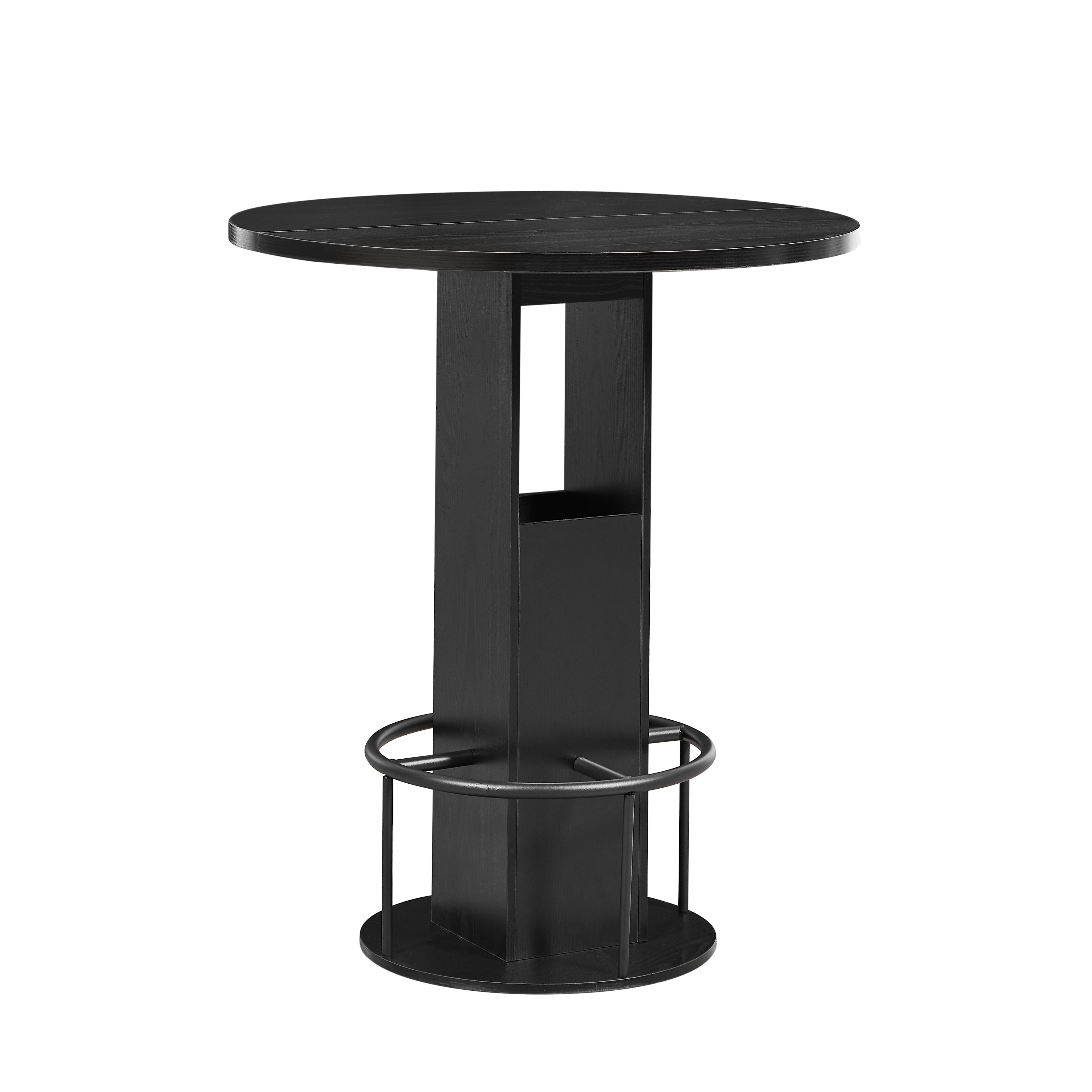 3-Piece Bar Table and Stool Set, 31.5-inch Round Table with Two Stools, Black
