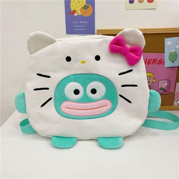 Mochila Kawaii Hello Kitty de peluche, bolsa de lona de gran capacidad con diseño de Anime Hangyodon, mochila de dibujos animados, bonita bolsa de almacenamiento para regalo.