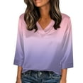 thumbnail image 2 of Xuyuer Women's Holiday Floral Print V-Neck 3/4 Sleeve Casual Loose Shirt, 2 of 5
