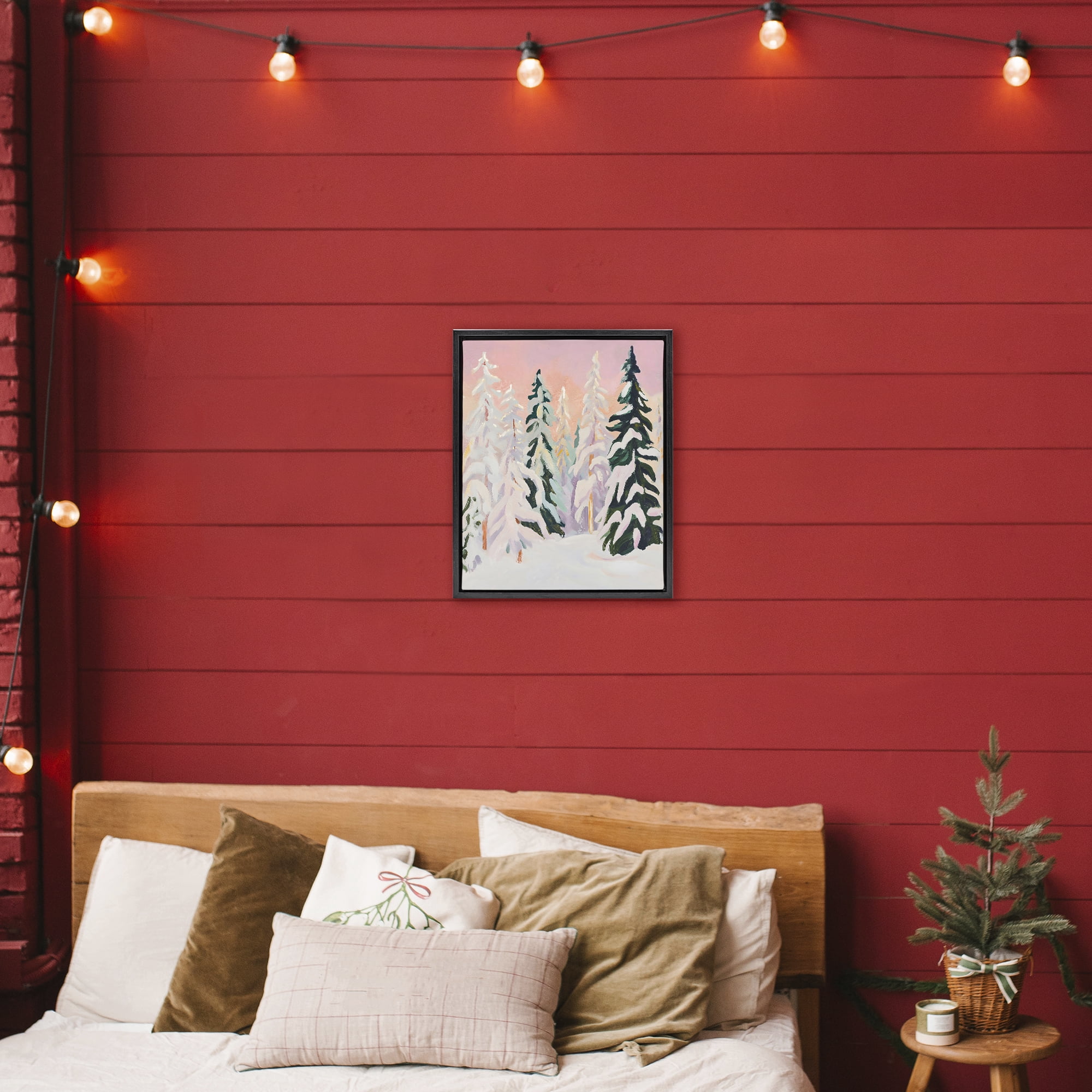 Stupell Industries Peachy Pastel Winter Forest Black Framed Floater Canvas Wall Art, design by The Prints Vibe