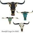 thumbnail image 6 of Urbalabs Western Teal Gem Gold Cross Longhorn Cow Skull and Horns Sculpture Faux Taxidermy Animal Western Wall Mount Decor 20 Inches Wide Bull Statue Ranch Decoration Hand Painted, 6 of 7