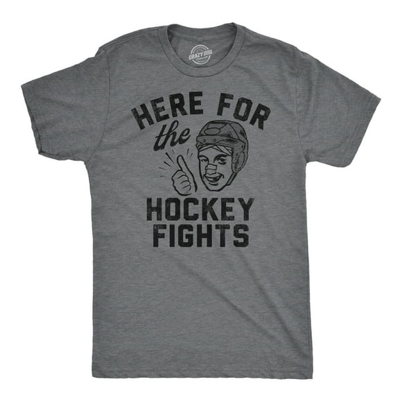 Mens Funny T Shirts Here for The Hockey Fights Sarcastic Ice Hockey Tee for Men (Dark Heather Grey - Hockey Fights) - 4XL