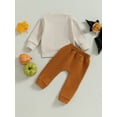 thumbnail image 4 of GXFC Toddler Boy Halloween Outfits Set Clothes 6M 1T 2T 3T Kids Boy Long Sleeve Letter Print Sweatshirt+Elastic Long Pants 2Pcs Halloween-themed Clothing for Children Boy, 4 of 8