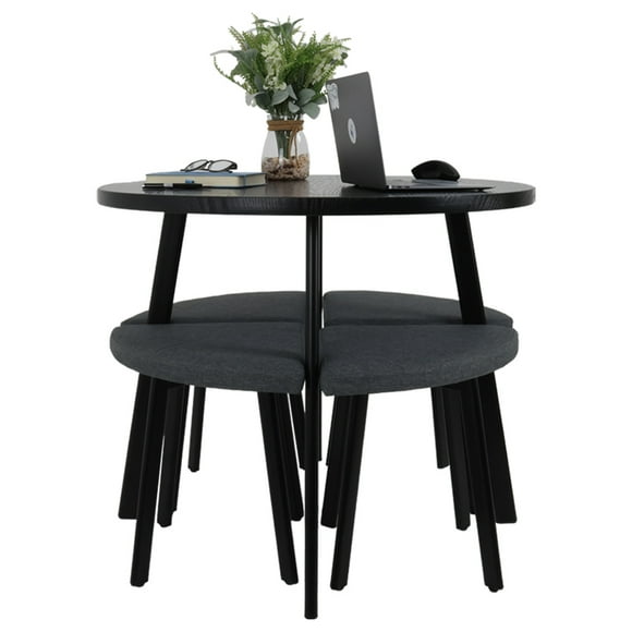 Mesa de comedor circular moderno negro para 4 personas