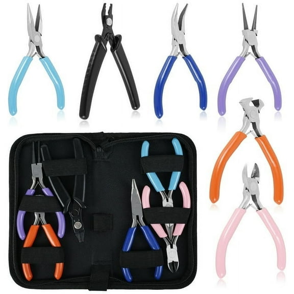 FUYGRCJ 6PCS Jewelry Pliers Set, Jewelry Making Plier Tools Kit Includes Needle Round Nose Pliers, Wire Cutters, Crimping Pliers, Bent Nose Pliers, End Nippers for Jewelry Making DIY Crafts