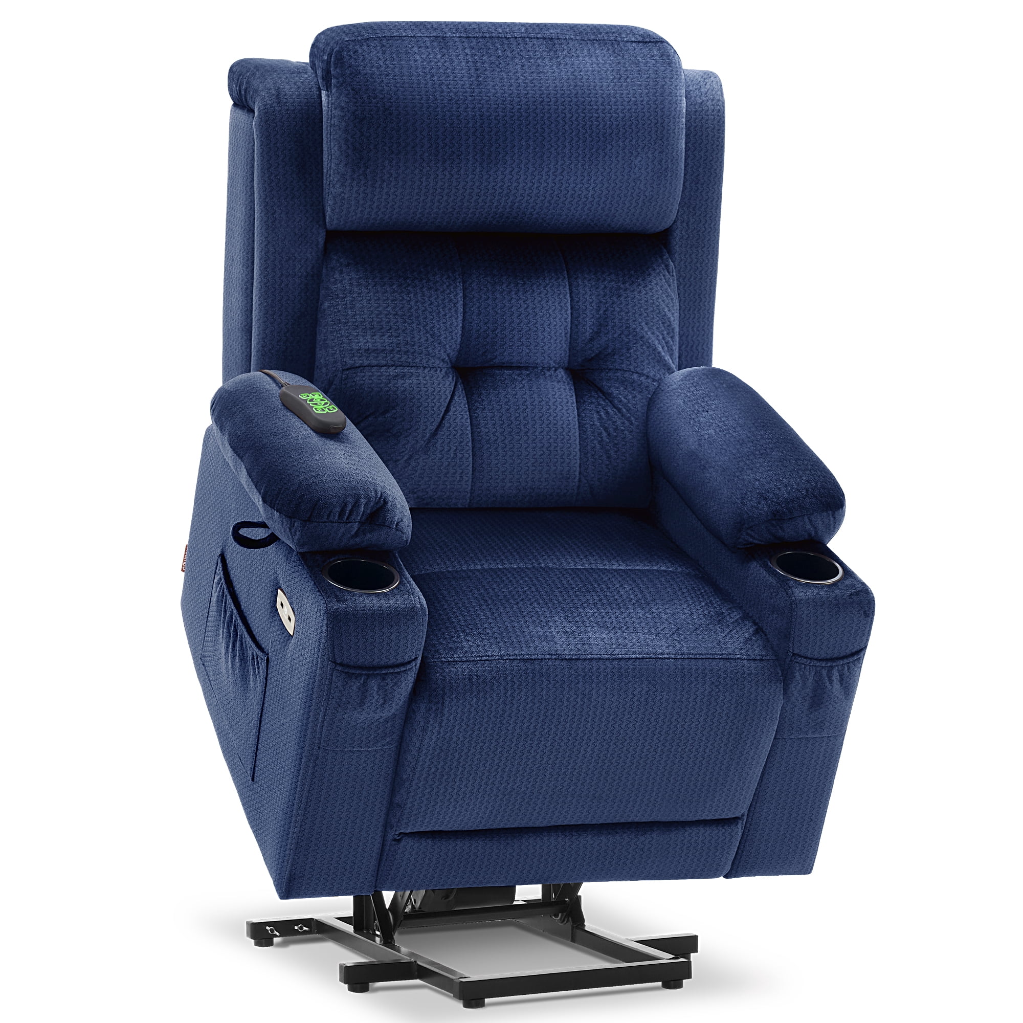 MCombo Lay Flat Triple Motor Power Lift Recliner for Elderly, Adjustable Headrest, Fabric(Navy Blue)