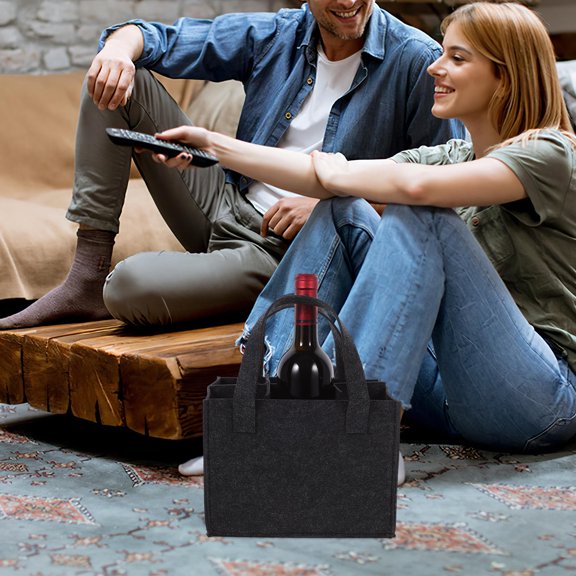 BESTYASH Picnic Bag Felt Beverage Bag Dark Grey 1Pcs For Wine Bottles Travel Camping