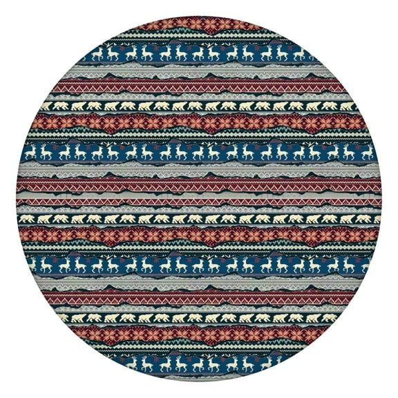 Multicolor Christmas Reindeer Pattern Round Fitted Tablecloth with Elastic Edge,Dining Table Cover Waterproof,Outdoor Round Tablecloth for Camping,Dining,Indoor and Outdoor