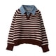 thumbnail image 4 of HongQid Womens Striped Sweater Shirts Lapel V Neck Long Sleeve Strip Knit Pullover Casual Layer Top Jumper Y2K Shirt, 4 of 8