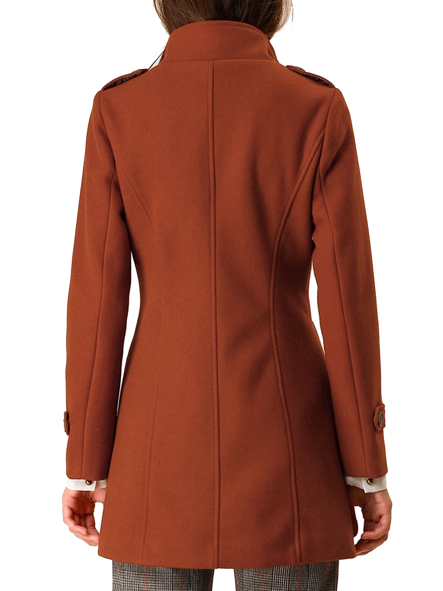 Unique Bargains Women's Stand Collar Double Breasted Slant Pockets Outwear Coat