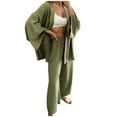 thumbnail image 6 of qolati Womens 2 Piece Outfits Cotton Linen Casual Elastic Wide Legs Pants Oversized Cardigan Lounge Sets 2023 Trendy High Waisted Vacation Suits, 6 of 7
