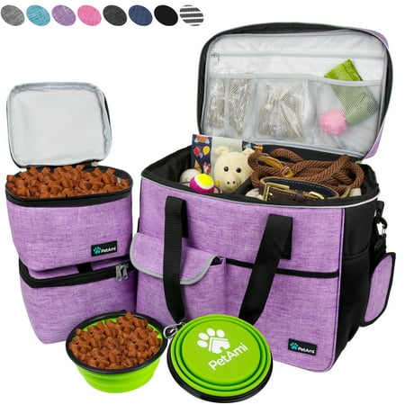 UPC: 0819594027511 | PetAmi Dog Travel Bag  Travel Pet Bag Organizer  Dog Food Travel Bag with Food Container and Bowls  Dog Travel Supplies Gift Accessories for Weekend Camping  Dog Cat Diaper Bag (Purple  Large)